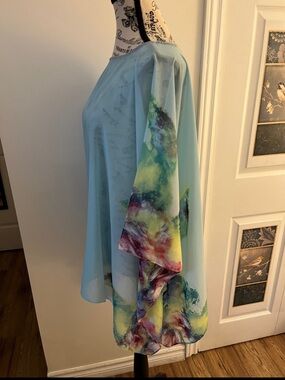 💗Source Unknown Light Blue Sheer Swim Coverup with Multicolor Accent